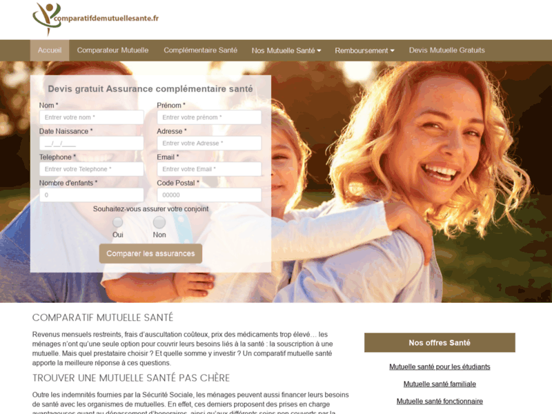 Screenshot du site : Comparatif mutuelle santé - Devis en ligne