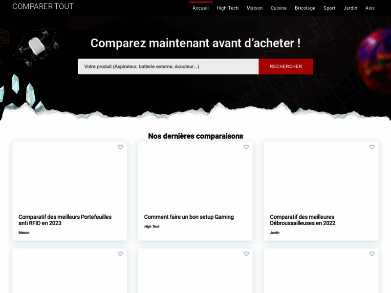 Screenshot du site : Comparateur d'objet