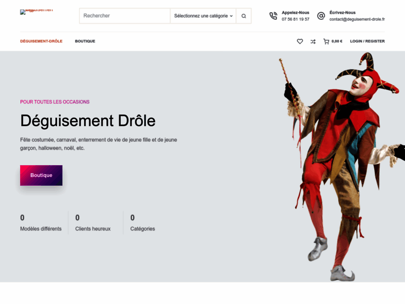 Screenshot du site : Déguisement Drôle : Boutique en Ligne