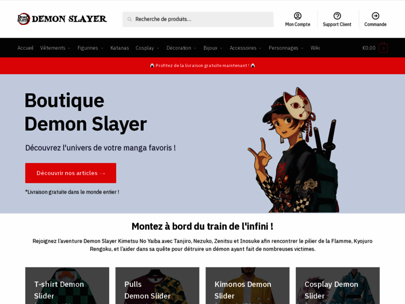 Screenshot du site : Boutique Demon Slayer