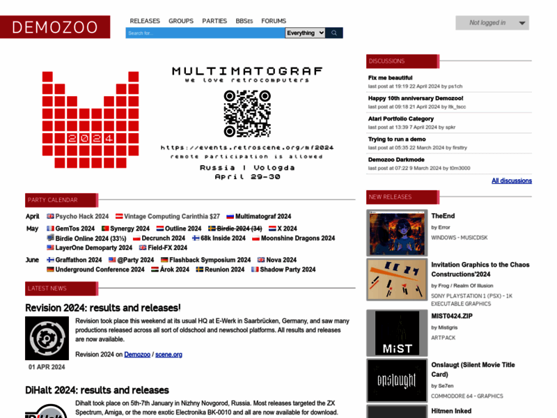 Screenshot du site : Demozoo sites de la demoscene