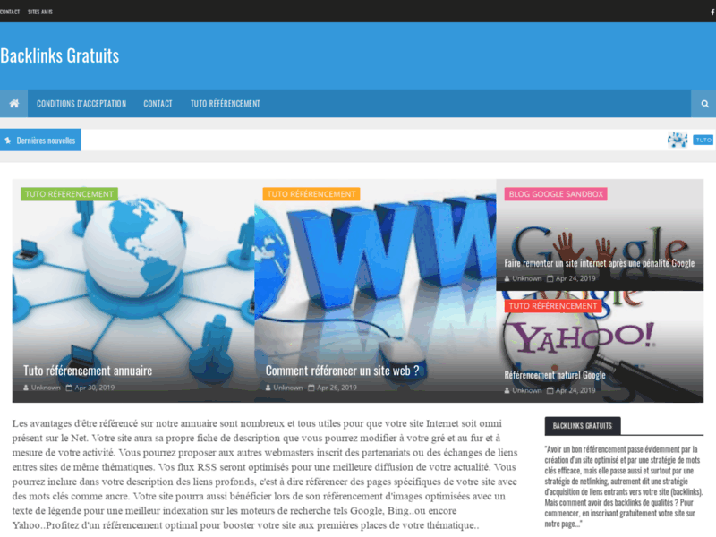 Screenshot du site : Backlinks Gratuits pour siteS wEB
