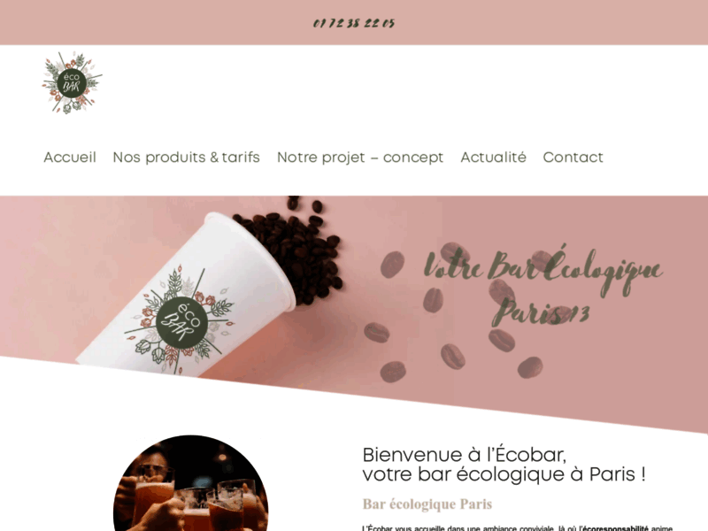 Screenshot du site : Ecobar, votre bar écologique à Paris