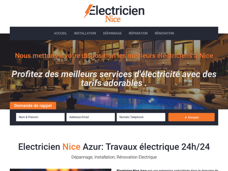 Screenshot du site : Electricien Nice - Installation et rénovation