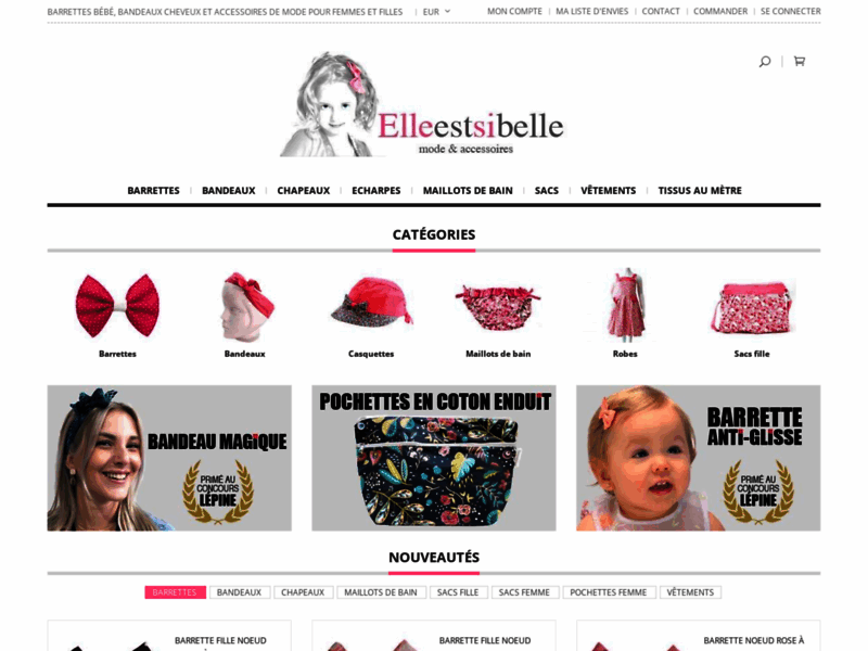 Screenshot du site : Elle est si belle : bandeaux cheveux et barrettes