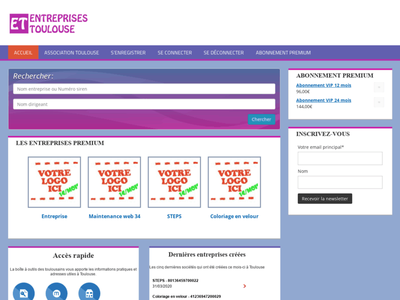 Screenshot du site : Annuaire des entreprises à Toulouse