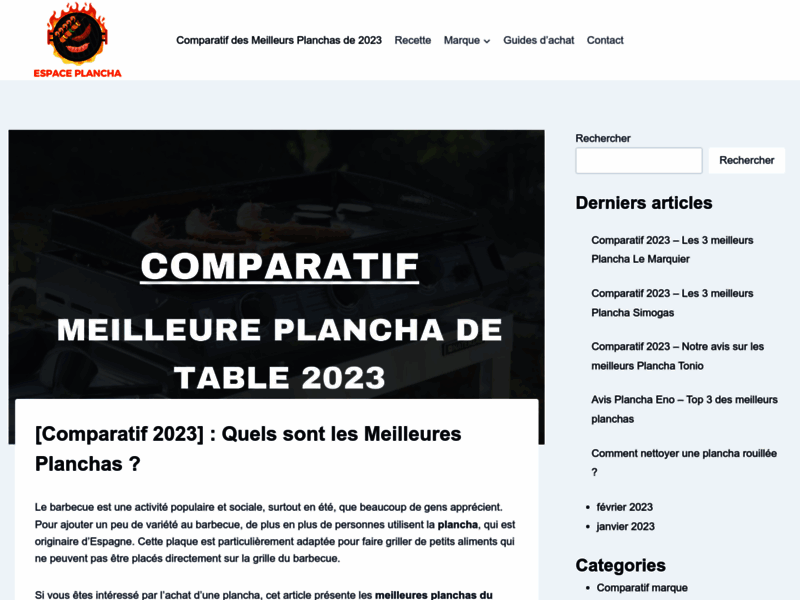 Screenshot du site : Espace Plancha