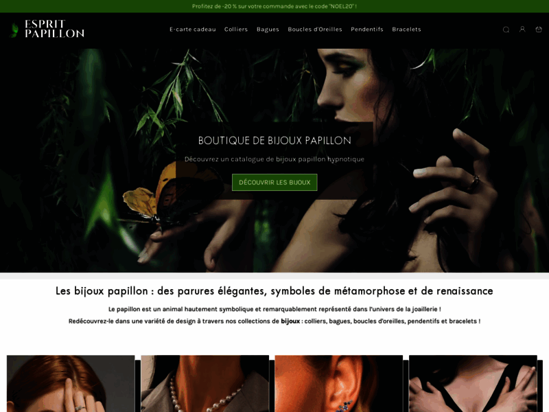 Screenshot du site : Boutique bijoux papillon