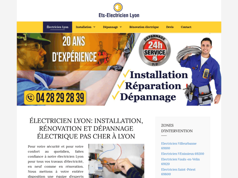 Screenshot du site : Electricien Lyon - Installation et rénovation