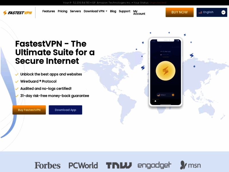 Site screenshot : Fastest VPN Service in the world, period!