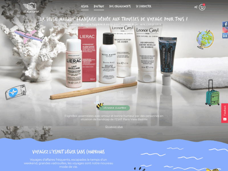 Screenshot du site : FlightBox, Soins et Hygiène de vovage