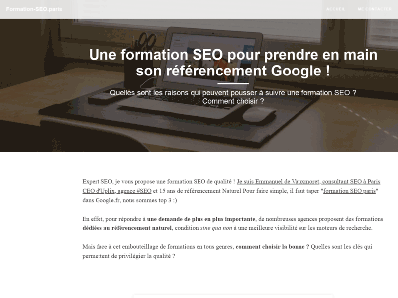 Screenshot du site : Formation référencement Google sur Paris