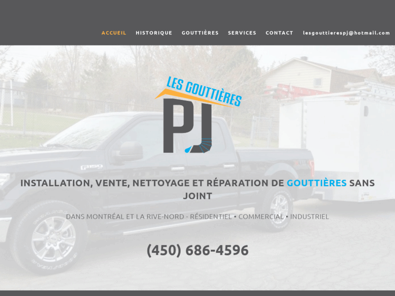 Screenshot du site : Pose de gouttières à Montréal