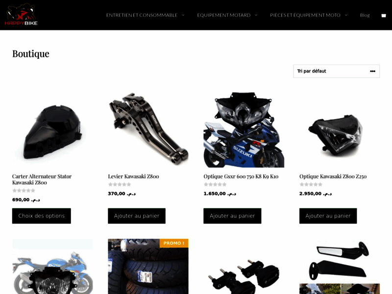 Screenshot du site : Happy Bike - Pièces et accessoires Moto
