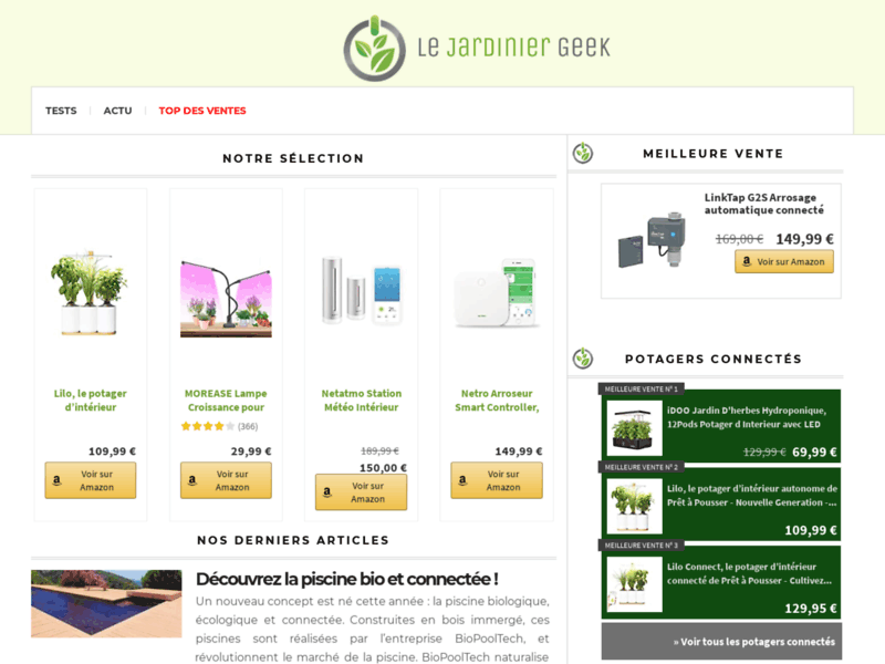 Screenshot du site : Objets connectés pour le jardinage