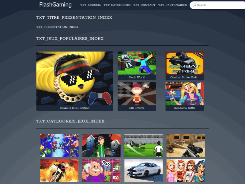 Screenshot du site : FlashGaming, les jeux gratuit et jeux flash