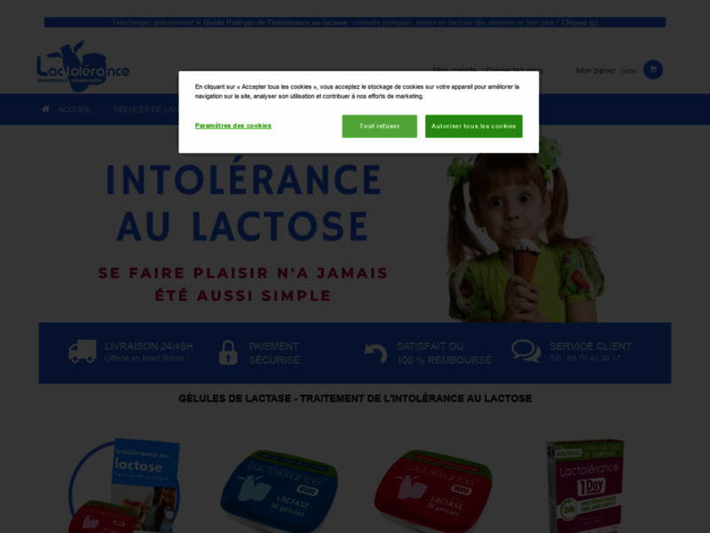 Screenshot du site : Solutions intolérance au lactose