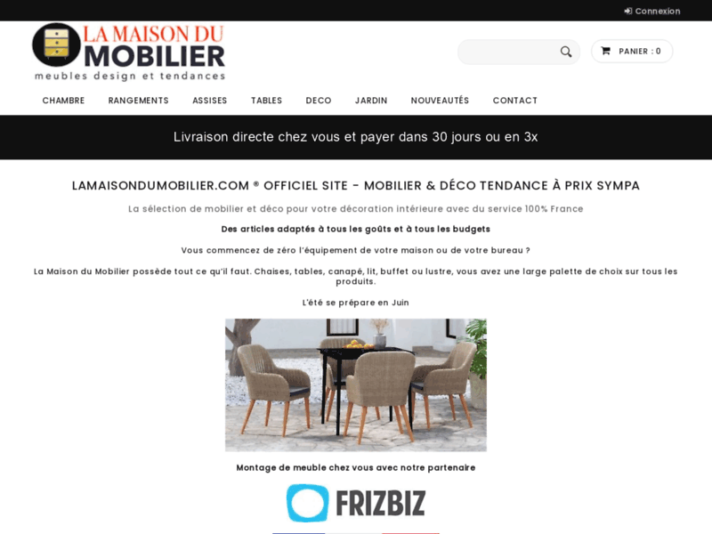 Screenshot du site : Boutique en ligne de meubles tendances 100% France