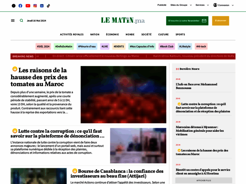 Screenshot du site : Actualités et Infos au Maroc et dans le monde