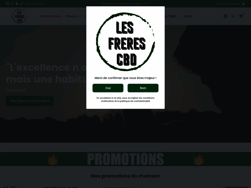 Screenshot du site : Les Frères CBD Fleurs et résines de CBD