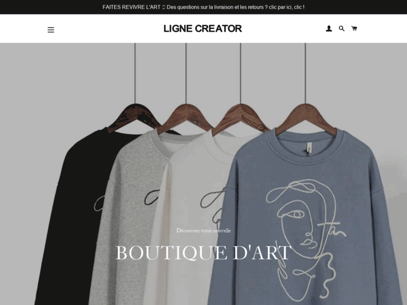 Screenshot du site : LigneCreator | Vêtements Art & Mode