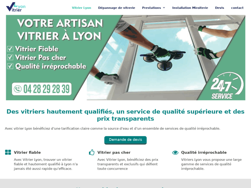 Screenshot du site : Vitrier Lyon pas cher
