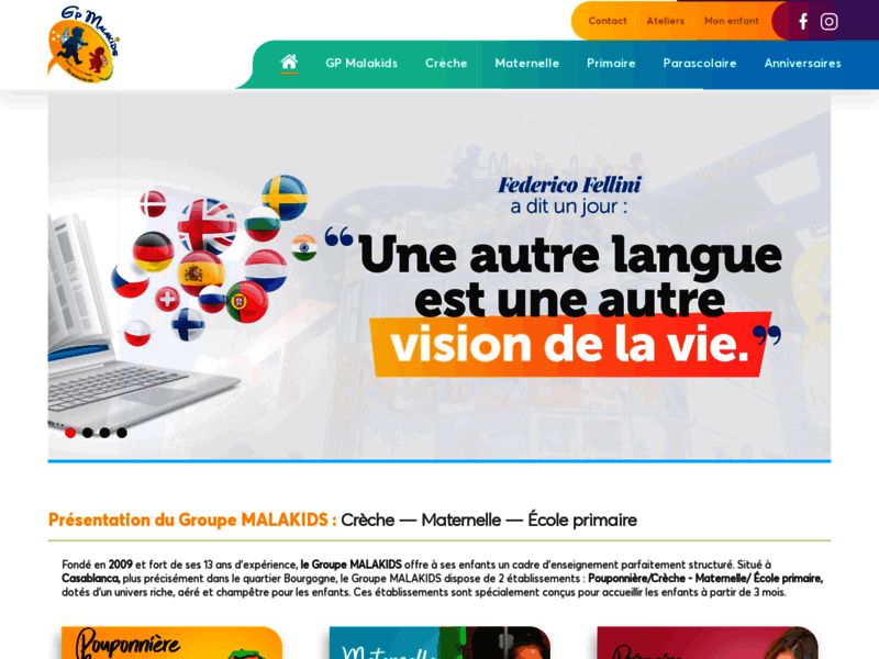 Screenshot du site : Malakids Casablanca : Crèche, Maternelle, Primaire