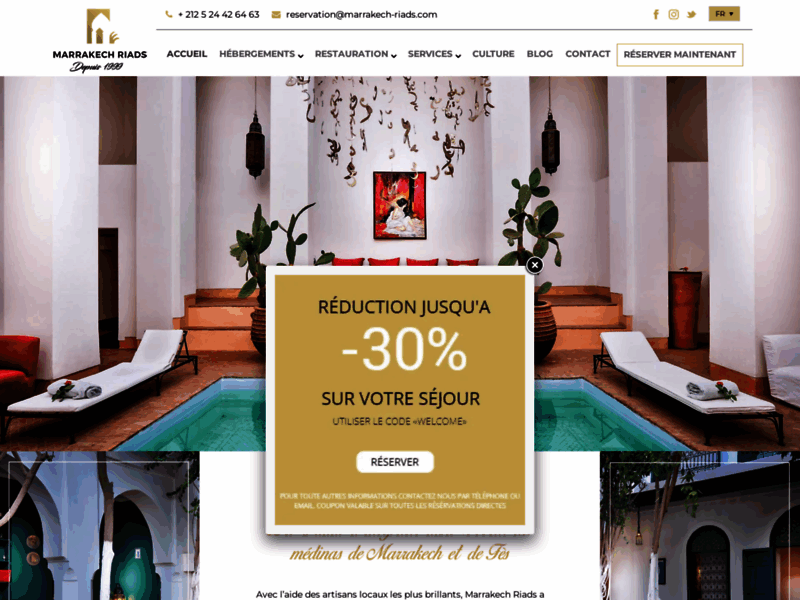 Screenshot du site : Riads et Restaurants exceptionnels dans les medina