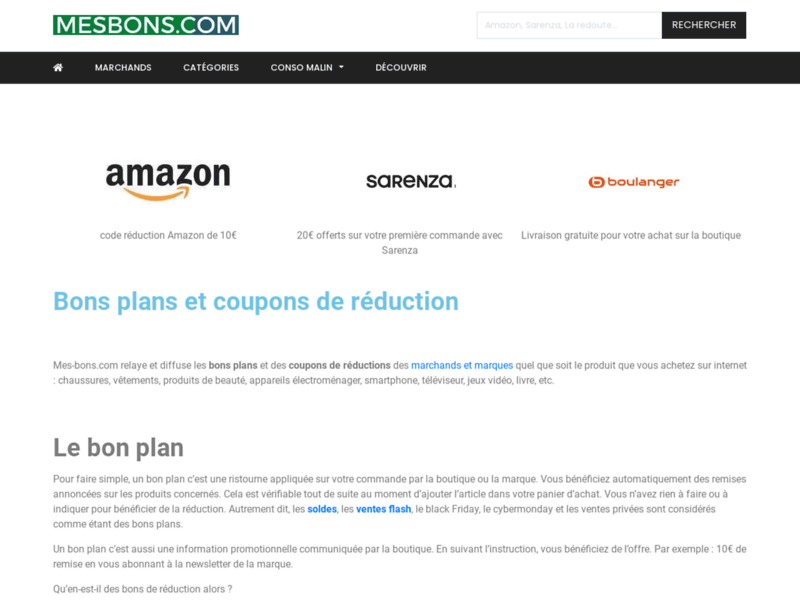 Screenshot du site : Code réduction et deals
