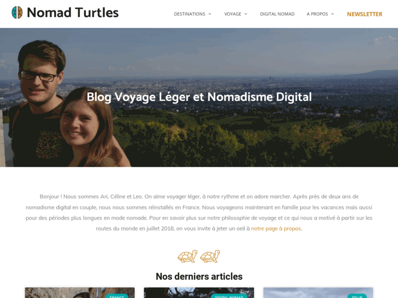 Screenshot du site : Nomad Turtles - Blog voyage et Nomadisme Digital