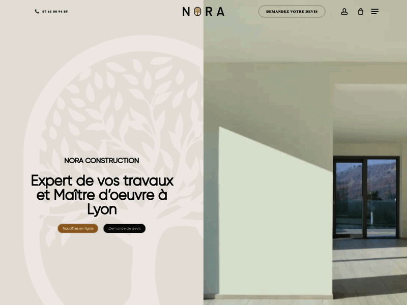 Screenshot du site : Maître d'œuvre à Lyon Nora Contruction
