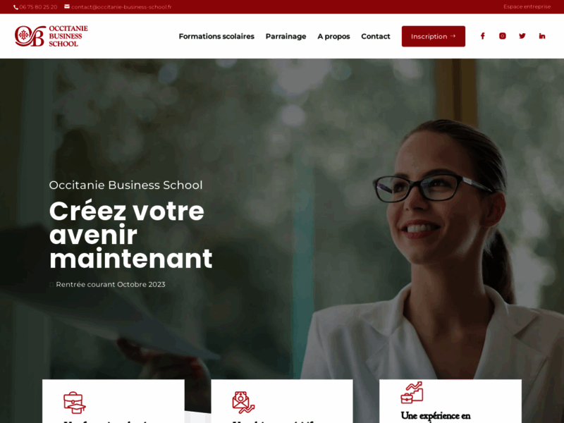 Screenshot du site : Occitanie Business School - CFA à Albi