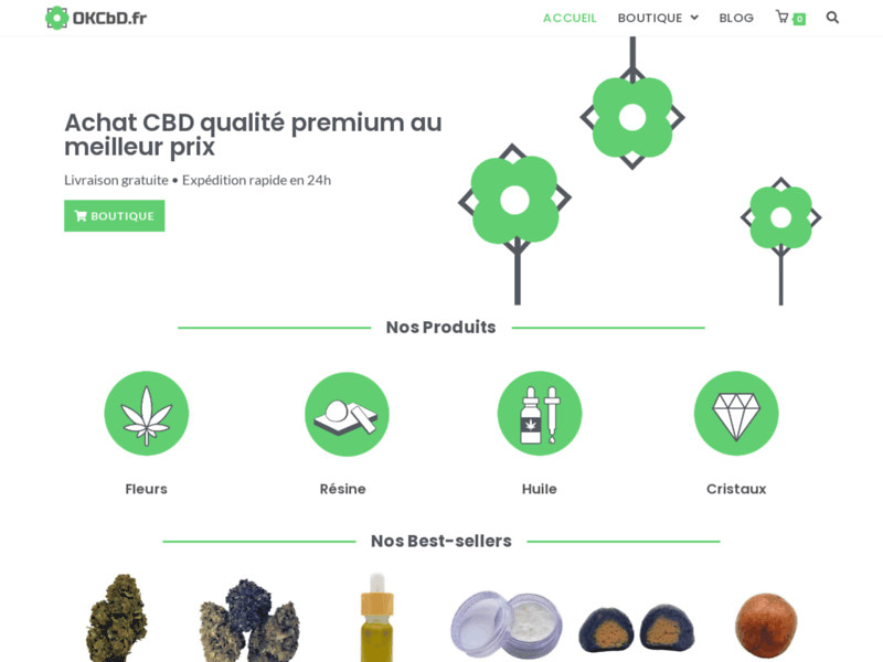 Screenshot du site : Okcbd.fr | Achetez du CBD de Qualité premium