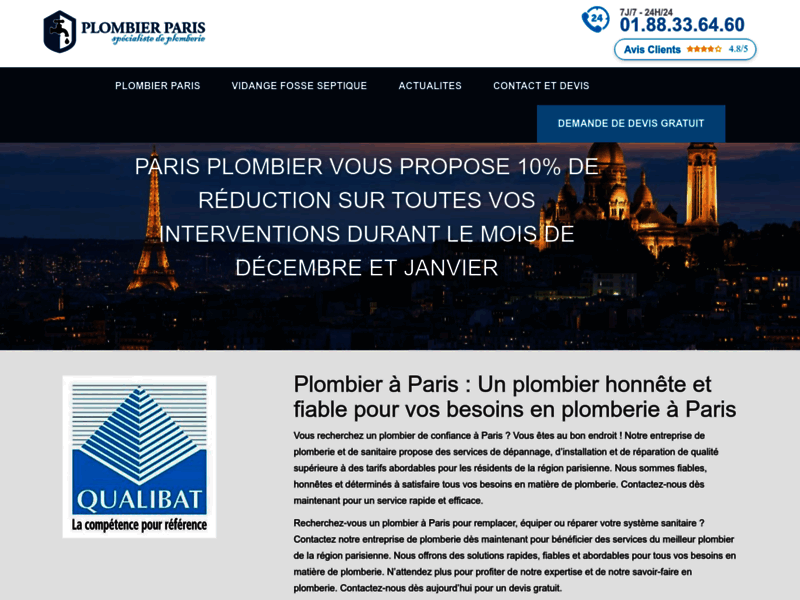 Screenshot du site : paris plombier