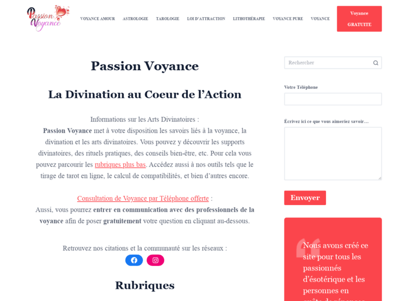 Screenshot du site : Passion Voyance