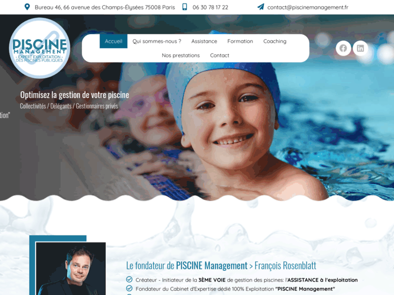 Screenshot du site : Exploitation centre aquatique public en France
