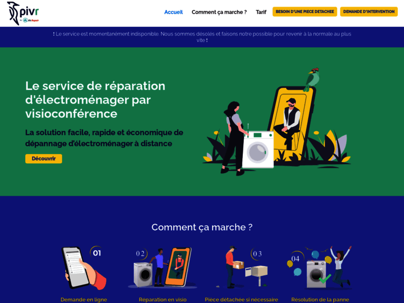 Screenshot du site : Réparer soi-même son électroménager par visio
