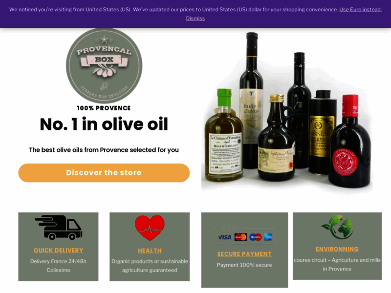 Screenshot du site : ProvençalBox, les huiles d'olive de Provence