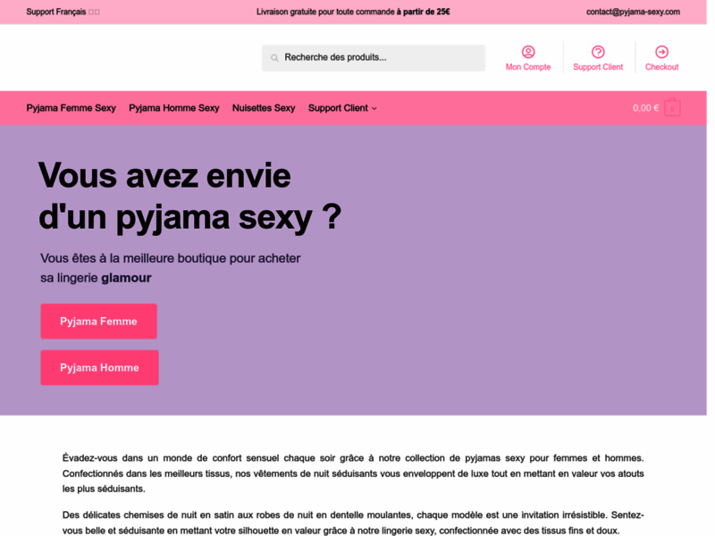 Screenshot du site : Pyjama Sensuel pour Homme et Femme