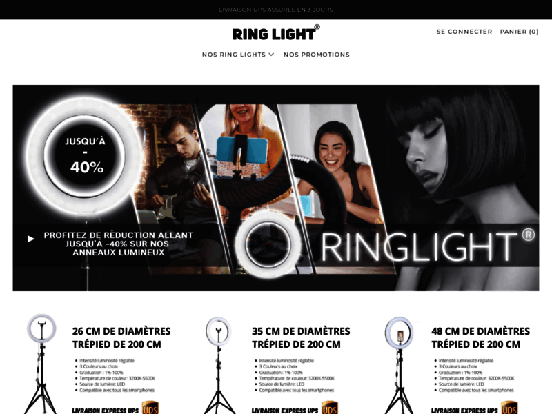 Screenshot du site : Ring Light