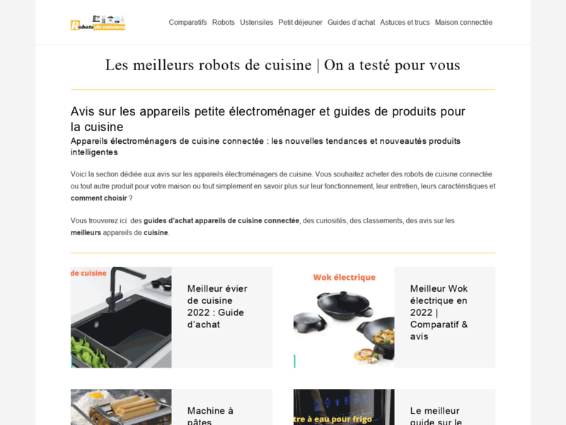 Screenshot du site : Robots de cuisines