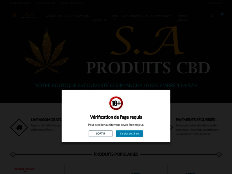 Screenshot du site : SA CBD La qualité est là !