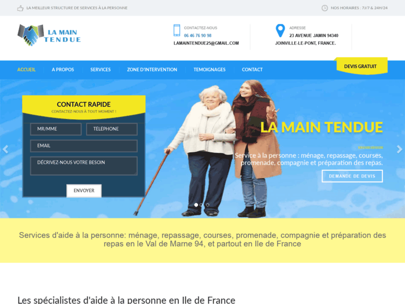 Screenshot du site : La Main Tendue | Services d'aide à la personne