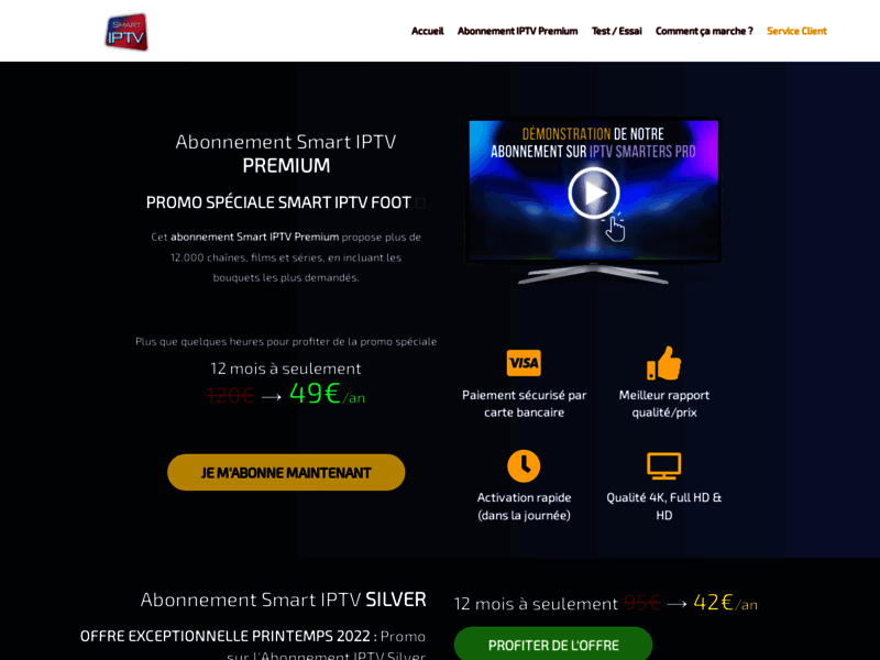 Screenshot du site : Abonnement Smart IPTV Premium
