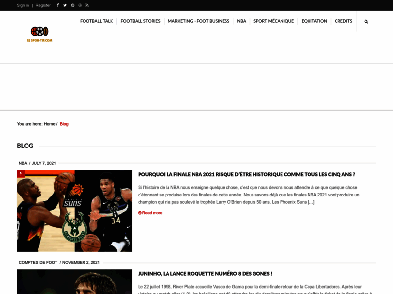 Screenshot du site : Le Spor-tif est un blog dédié à suivre l'actuaité