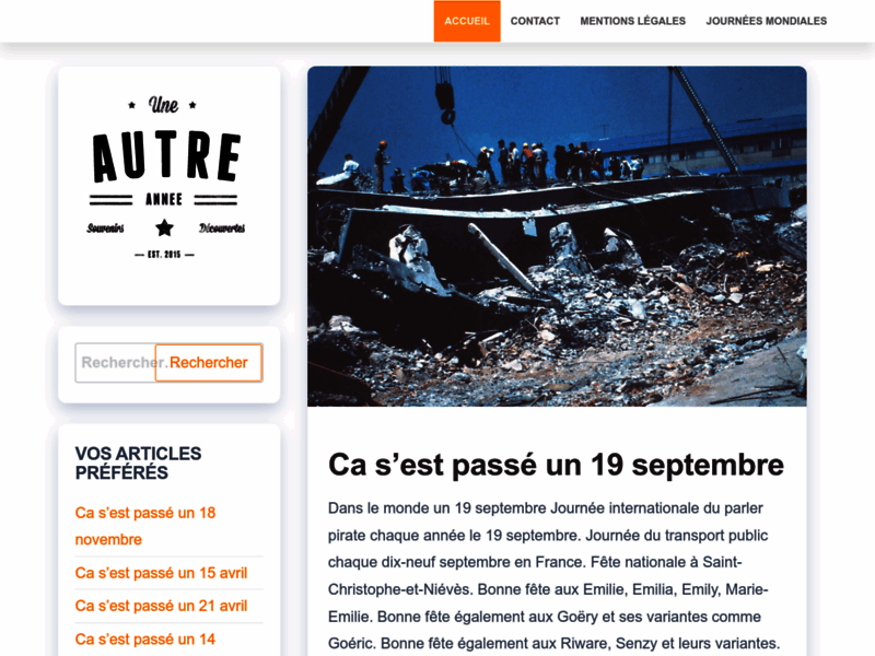 Screenshot du site : Ephéméride, souvenirs et histoire