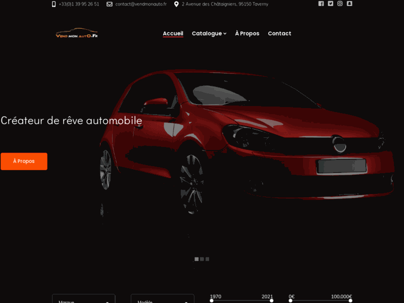 Screenshot du site : Achat de voitures d'occasion