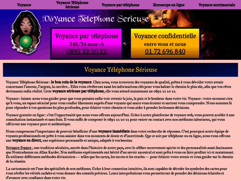 Screenshot du site : Voyance par Telephone