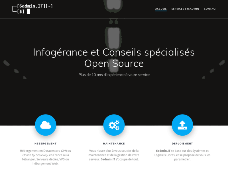 Screenshot du site : 6adminIT: infogérance serveurs Linux dédiés et VPS