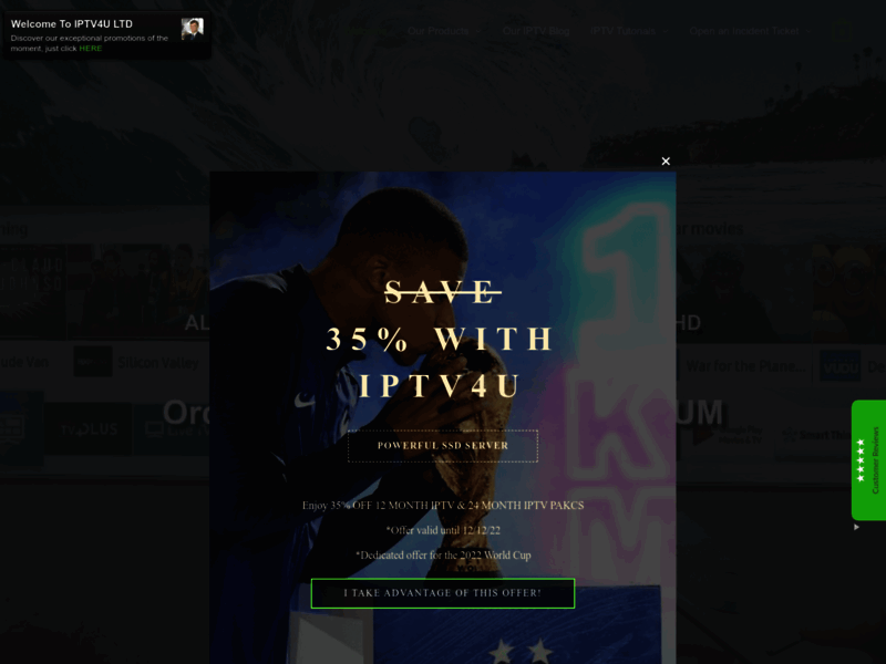 Screenshot du site : IPTV4U, Le Meilleur Site de vente de IPTV